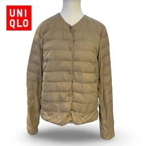 Uniqlo UltraLight Down Compact Jacket Women’sM Tan Beige Quilted Packable Puffer